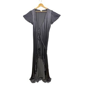 Ghost London Romantic Ethereal Womens Med Charcoal Grey Viscose Wrap Maxi Dress